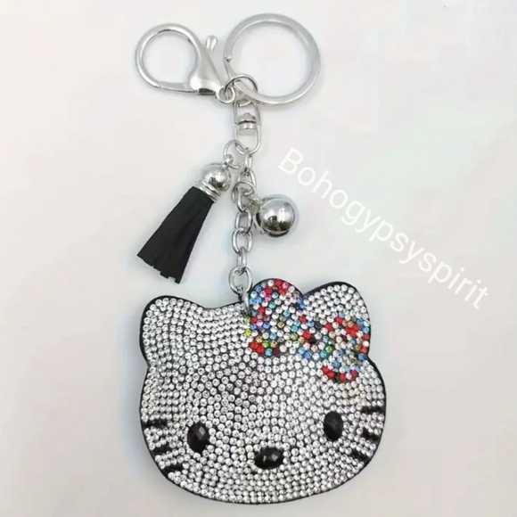 Hello Kitty Crystal Rhinestone Keychain Bag Charm with Tassel - Picture 1 of 9
